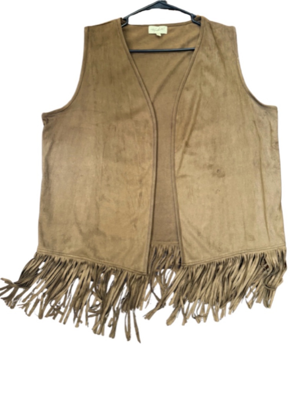 Easy Boho Western Layer | Brown Faux Suede Fringe Open Front Vest XL - Picture 1 of 4